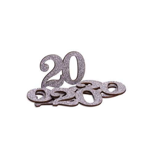 20 Års Bordkonfetti Sølv - 6 stk (5 x 3,5 x 0,2 cm) | 20 år Konfetti - Temashop
