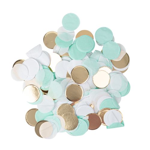 Bordkonfetti Mint/Hvid/Guld - 1 pose (3 cm) | Mint Tema Konfetti - Temashop