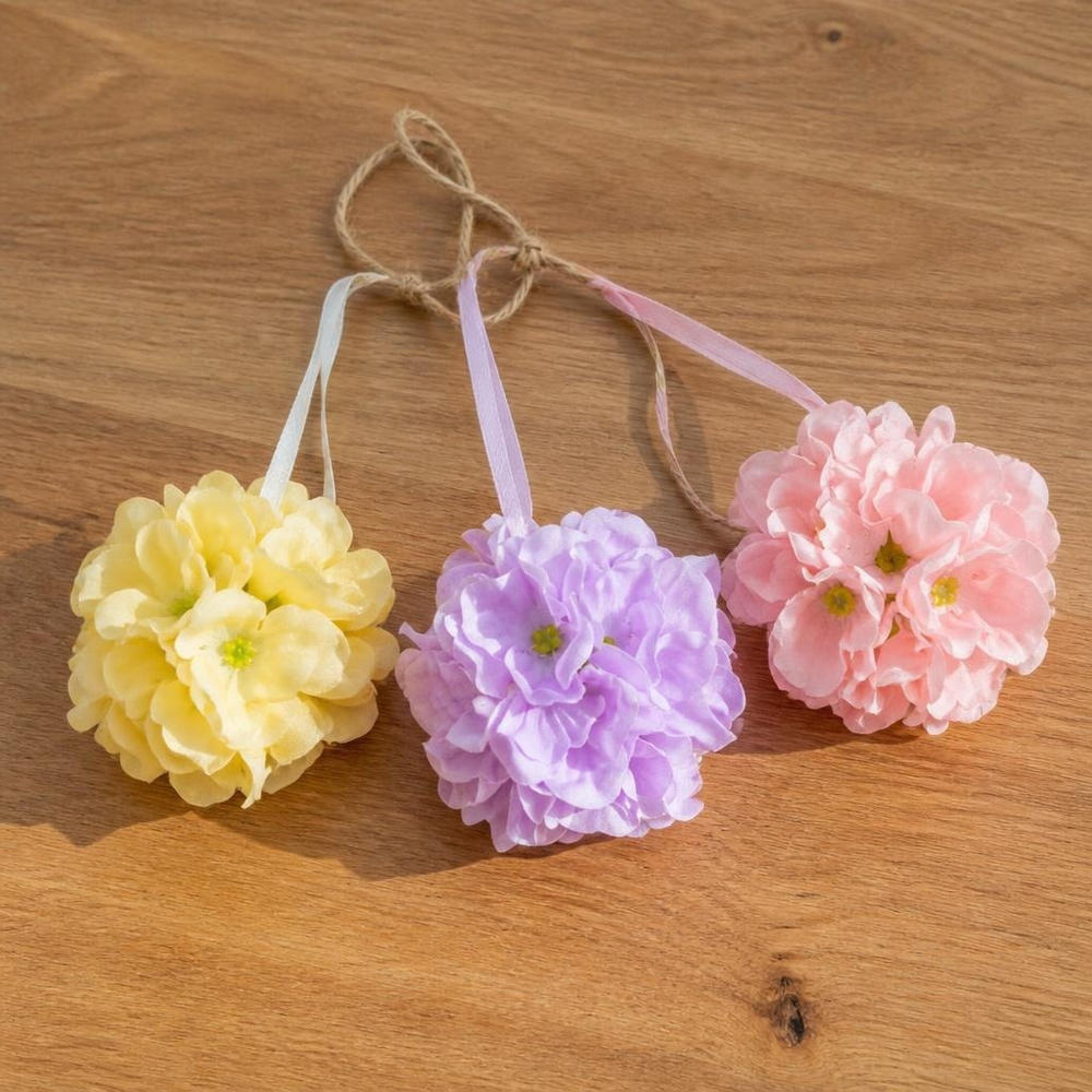 Hængende Blomsterkugler Gul/Lilla/Lyserød - 3 stk (Ø 6,5 cm) | Blomst Kunstige blomster - Temashop
