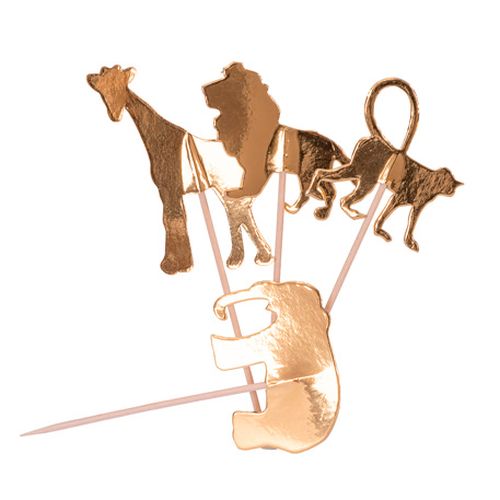 Jungledyr Kagepinde Guld - 20 stk (12,5 cm) | Jungle tema Kagepinde - Temashop