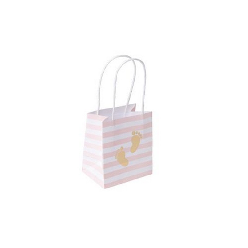 Babyshower Gaveposer Lyserød - 6 stk (10 x 11 x 7 cm) | Babyshower Poser / Goodiebags - Temashop