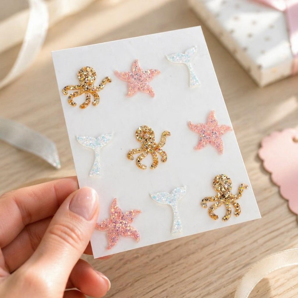 Havfrue Glimmer Klistermærker - 9 stk (3 cm) | Maritimt Klistermærke - Temashop