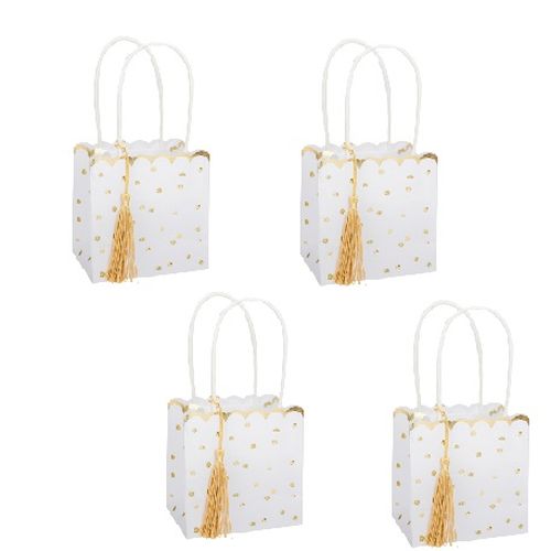 Gaveposer Hvid/Guld Prikker Med Kvast - 4 stk (10 x 11 x 7 cm) | Guld tema Poser / Goodiebags - Temashop
