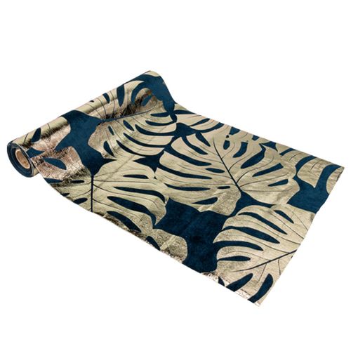 Tropiske Blade Bordløber Marineblå/Champagne