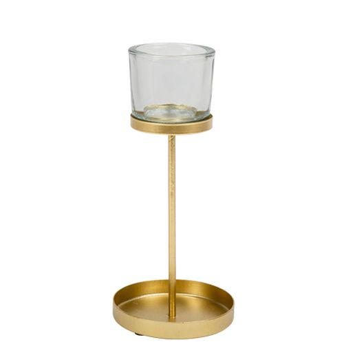Glas Lysestage Guld - 1 stk (Ø 9,5 x 21,5 cm) | Guld tema Lysestager - Temashop
