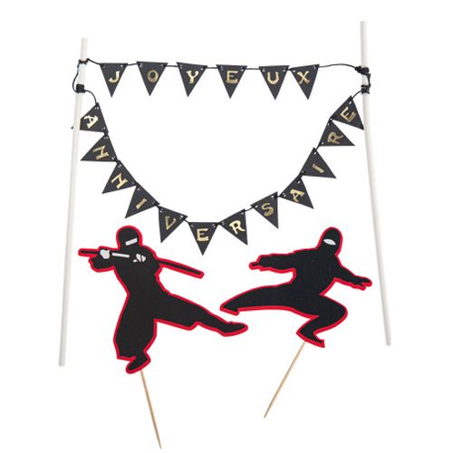Ninja Kagetopper Med Banner - 1 stk (20 x 22 cm) | Ninja Kagefigur / kagetopper - Temashop