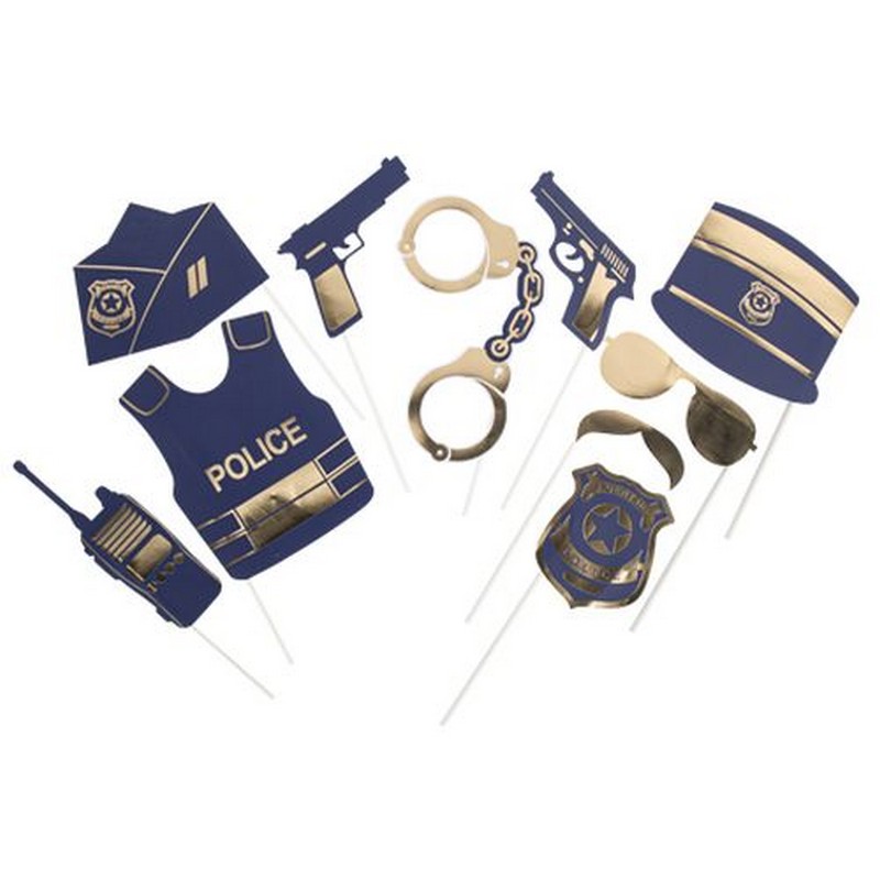 Politi Selfie Props Blå/Guld - 10 stk | Politi Photobooth - Temashop