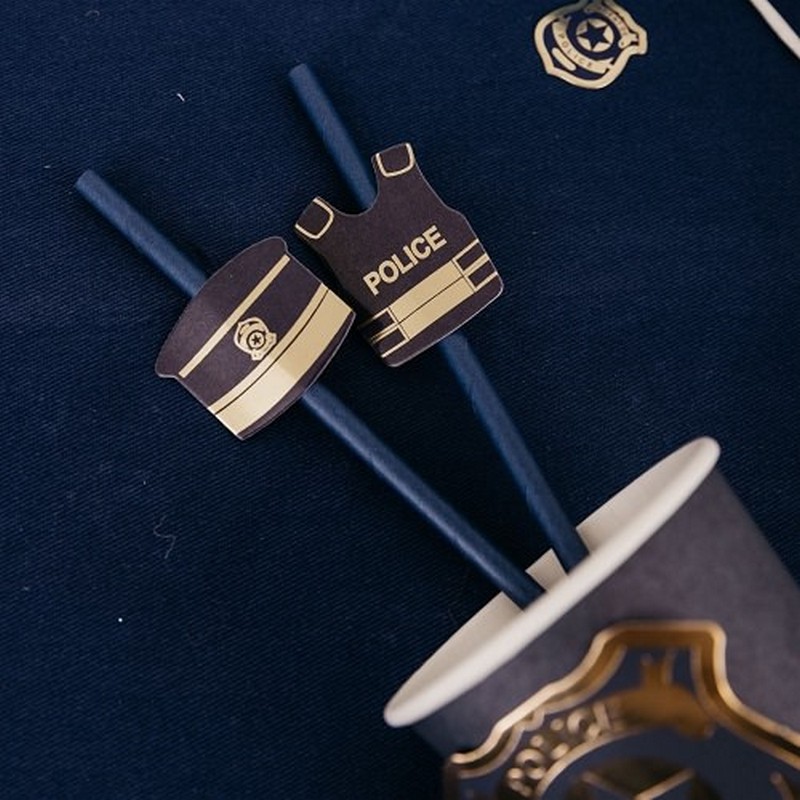 Politi Sugerør Blå/Guld