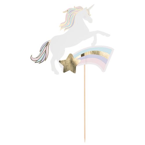 Enhjørning Regnbue Kagetopper Pastel/Guld - 1 stk (18,5 x 30 cm) | Enhjørning Kagepinde - Temashop