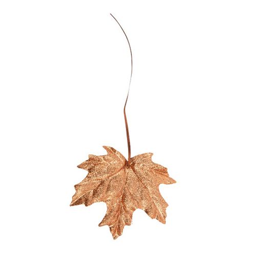 Kunstigt Ahornblad Med Satinbånd Kobberglitter - 6 stk (14 cm) | Skov Kunstige blomster - Temashop