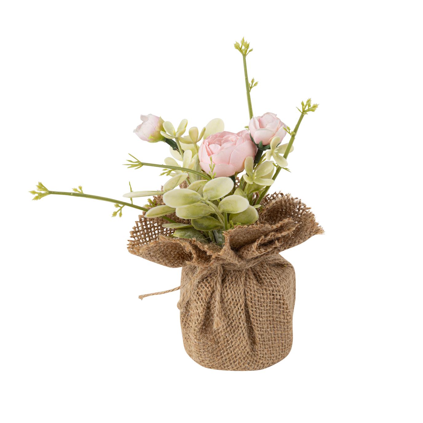 Kunstig Blomsterkomposition Rosa/Grøn Jute