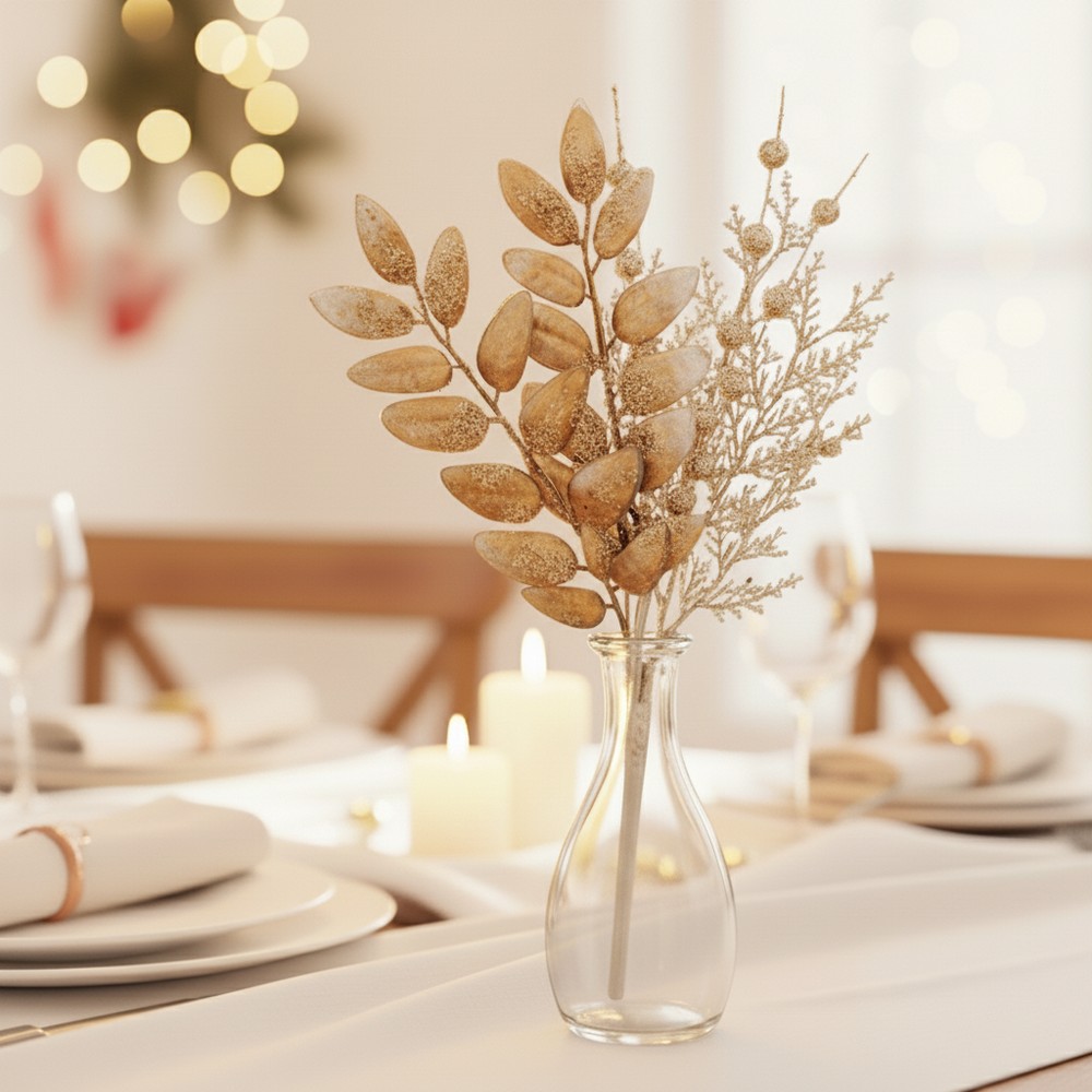 Glittergren Kobber - 1 stk (35,5 cm) | Natur tema Kunstige blomster - Temashop