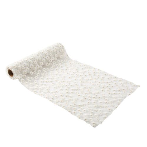 Blomstermønster Broderet Bordløber Hvid/Guld