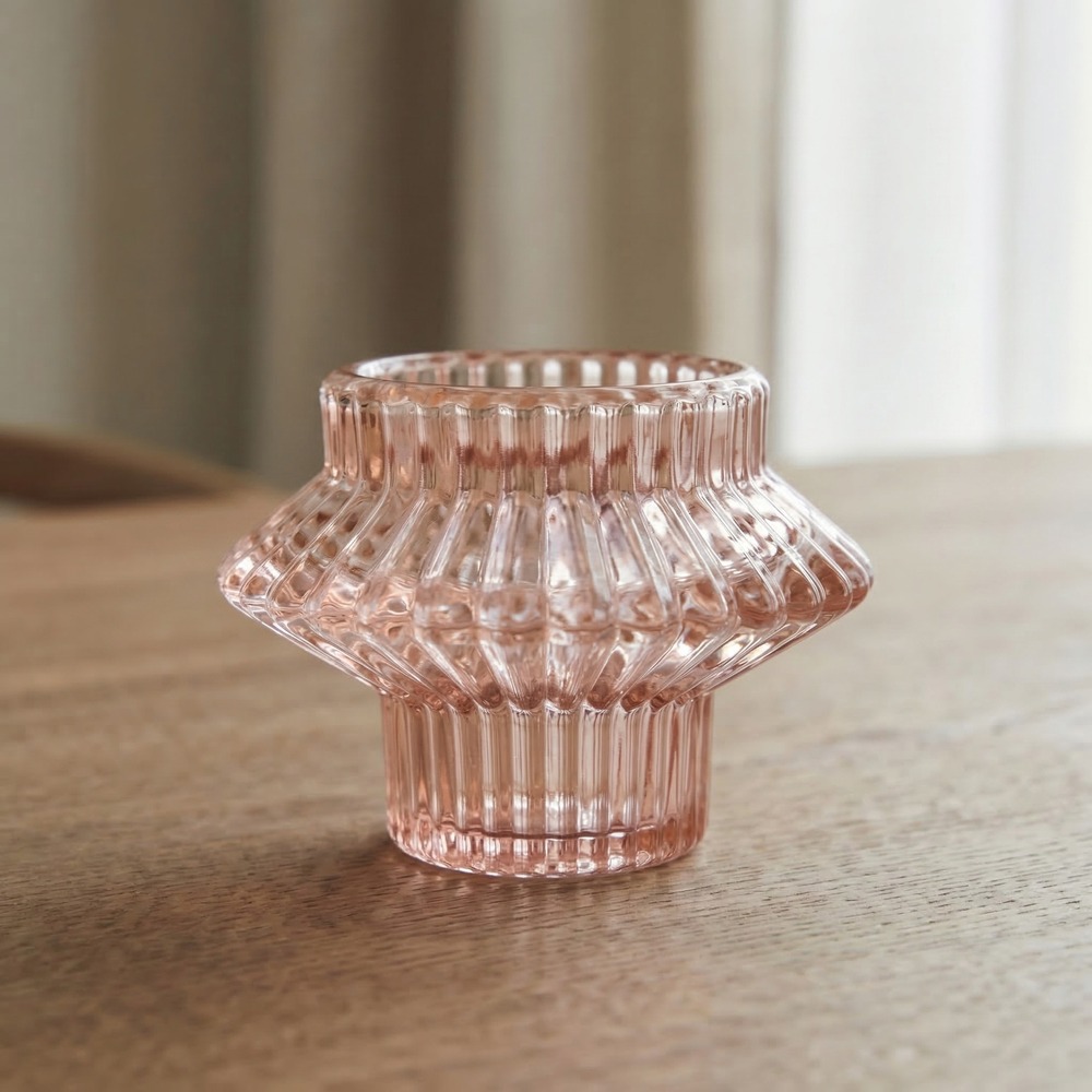 Mayco Dobbelt Lysestage Lyserød - 1 stk (8 x 5,5 cm) | Pink tema Lys / lysestager - Temashop
