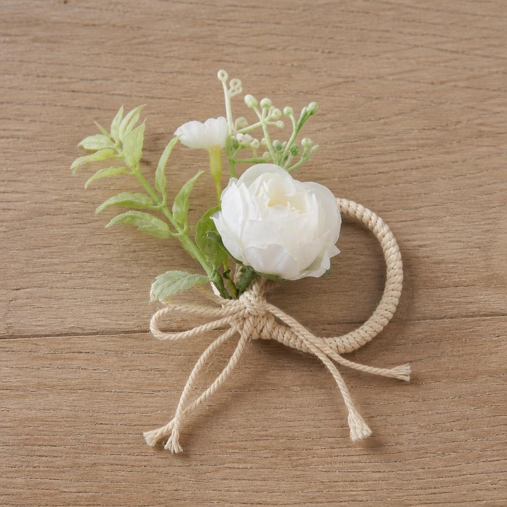 Blomst Servietring Hvid/Grøn - 1 stk (Ø 5,5 cm) | Blomst Servietringe - Temashop