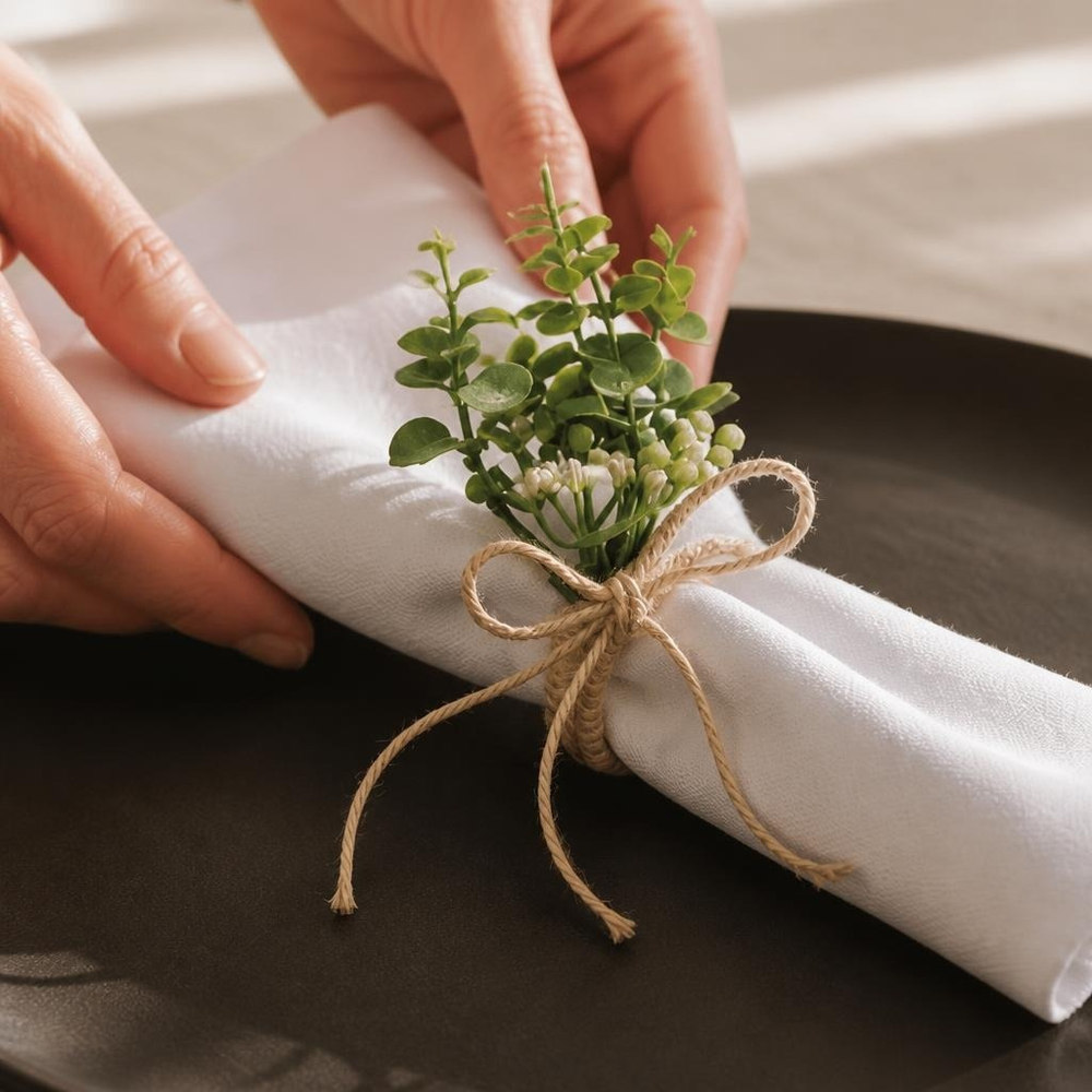 Eucalyptus Servietring Grøn/Hvid - 1 stk (Ø 6 cm) | Blomst Servietringe - Temashop