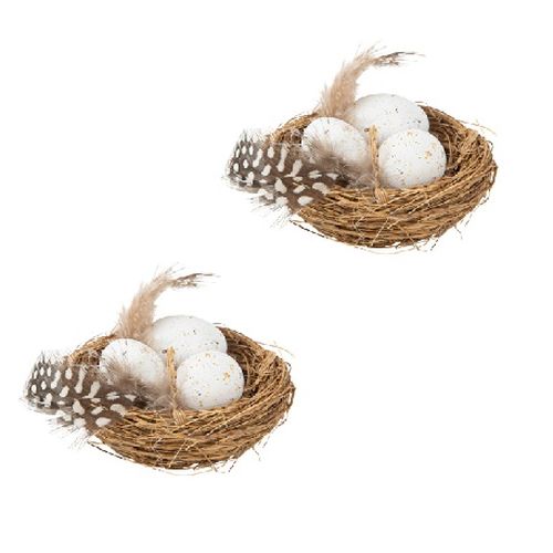 Fuglerede Påskepynt Med Æg & Fjer - 8 dele (2,5 x 6 cm) | Påske Påskepynt - Temashop