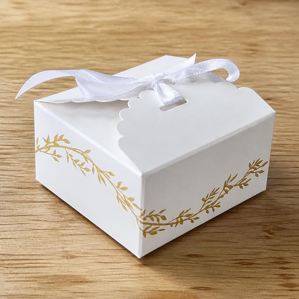 Gaveæske Hvid/Guld Med Satinbånd - 10 stk (7 x 3,5 cm) | Guld tema Æsker - Temashop