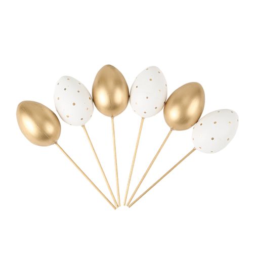 Påskeæg Pynt På Pinde Hvid/Guld - 6 stk (16 x 4 cm) | Påske Påskepynt - Temashop