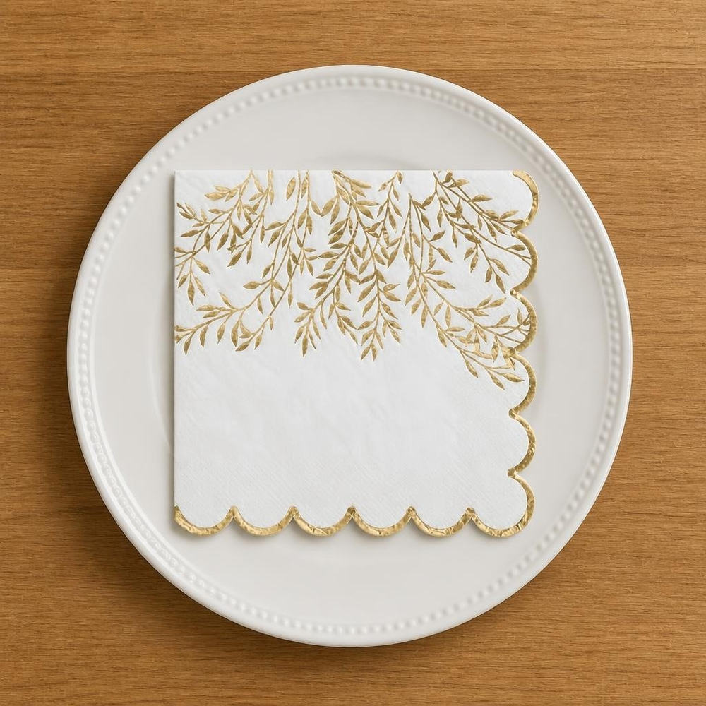 Jolis Brins Servietter Hvid/Guld - 16 stk (33 x 33 cm) | Guld tema Servietter - Temashop