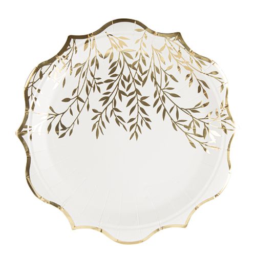 Blade Paptallerkener Hvid/Guld - 8 stk (Ø 23 cm) | Guld tema Tallerkner - Temashop