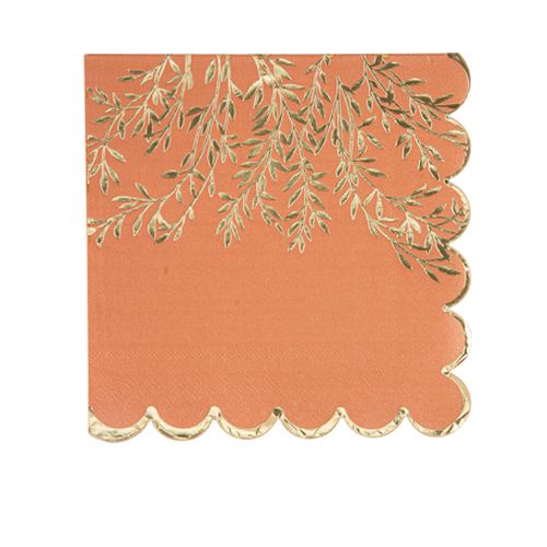 Bladgren Servietter Terracotta/Guld - 16 stk (33 x 33 cm) | Orange tema Servietter - Temashop