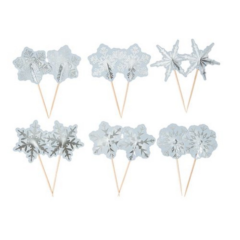 Snefnug Kagepinde - 12 stk (8 - 9 cm) | Julepynt Kagepinde - Temashop