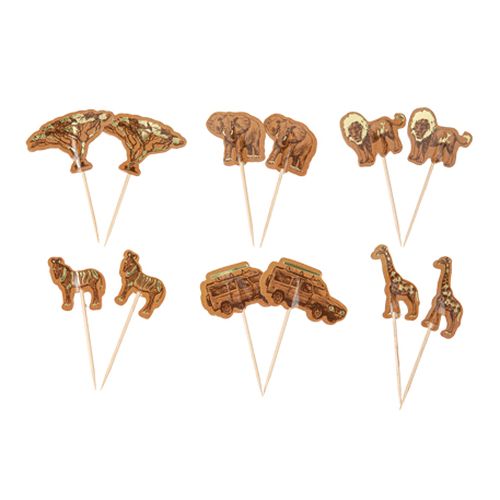 Safari Kagepinde Mokka/Guld - 12 stk (7-8,5 cm) | Safari Kagepinde - Temashop