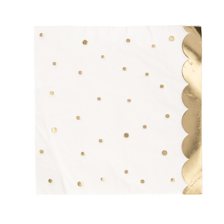 Prikkede Servietter Hvid/Guld - 16 stk (33 x 33 cm) | Guld tema Servietter - Temashop