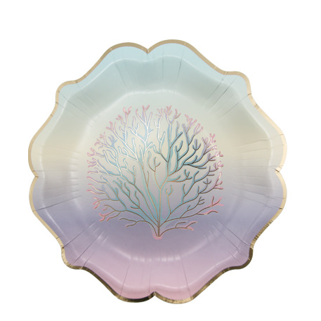 Koral Paptallerkener Pastel/Guld - 8 stk (Ø 23 cm) | Havfrue Tallerkner - Temashop