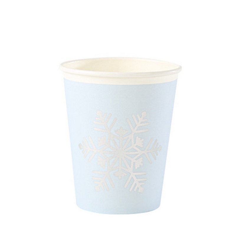 Snefnug Krus Lyseblå/Sølv - 8 stk (255 ml) | Julefrokost Krus - Temashop