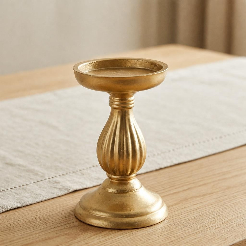 Barok Lysestage Mat Guld - 1 stk (10,5 x 17 cm) | Guld tema Lys / lysestager - Temashop
