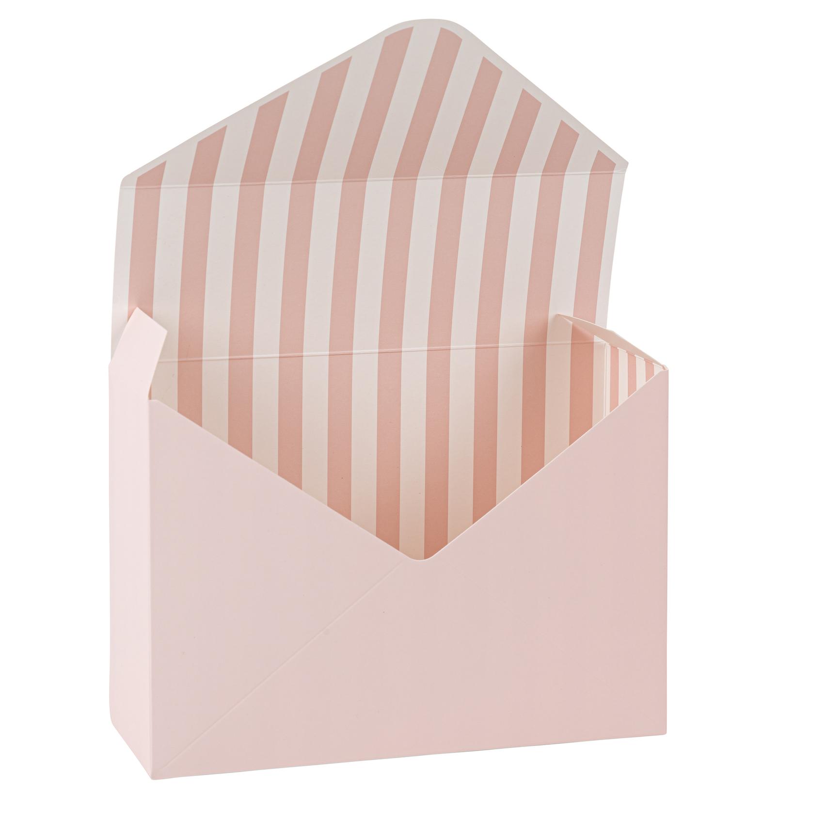 Stribet Gaveboks Lyserød/Hvid - 1 stk (20 x 14 x 7 cm) | Lyserødt Tema Æsker - Temashop