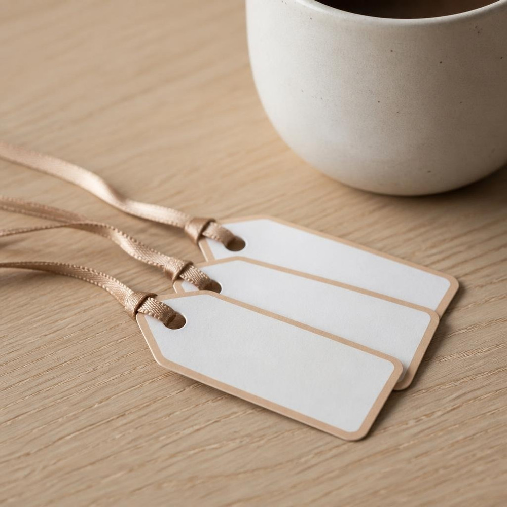 Tofarvede Etiketter Creme/Camel - 10 stk (5 x 2 cm) - Temashop