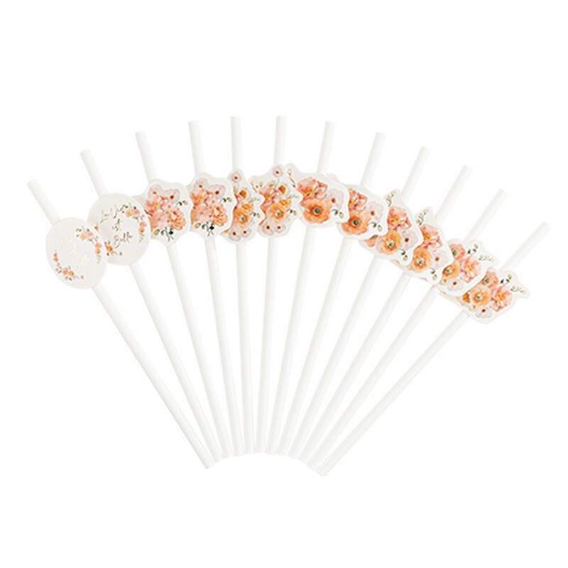 Blomster Sugerør Lyserød - 12 stk (19,5 cm) | Blomst Sugerør - Temashop