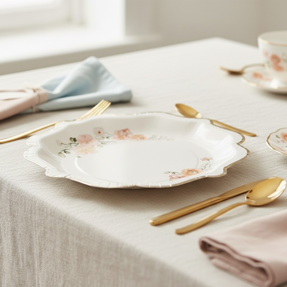 Blomster Tallerkener Fersken - 8 stk (23 cm) | Blomst Tallerkner - Temashop