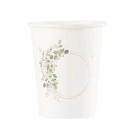Bladkrans Papbægre Hvid - 8 stk (255 ml) | Natur tema Krus - Temashop