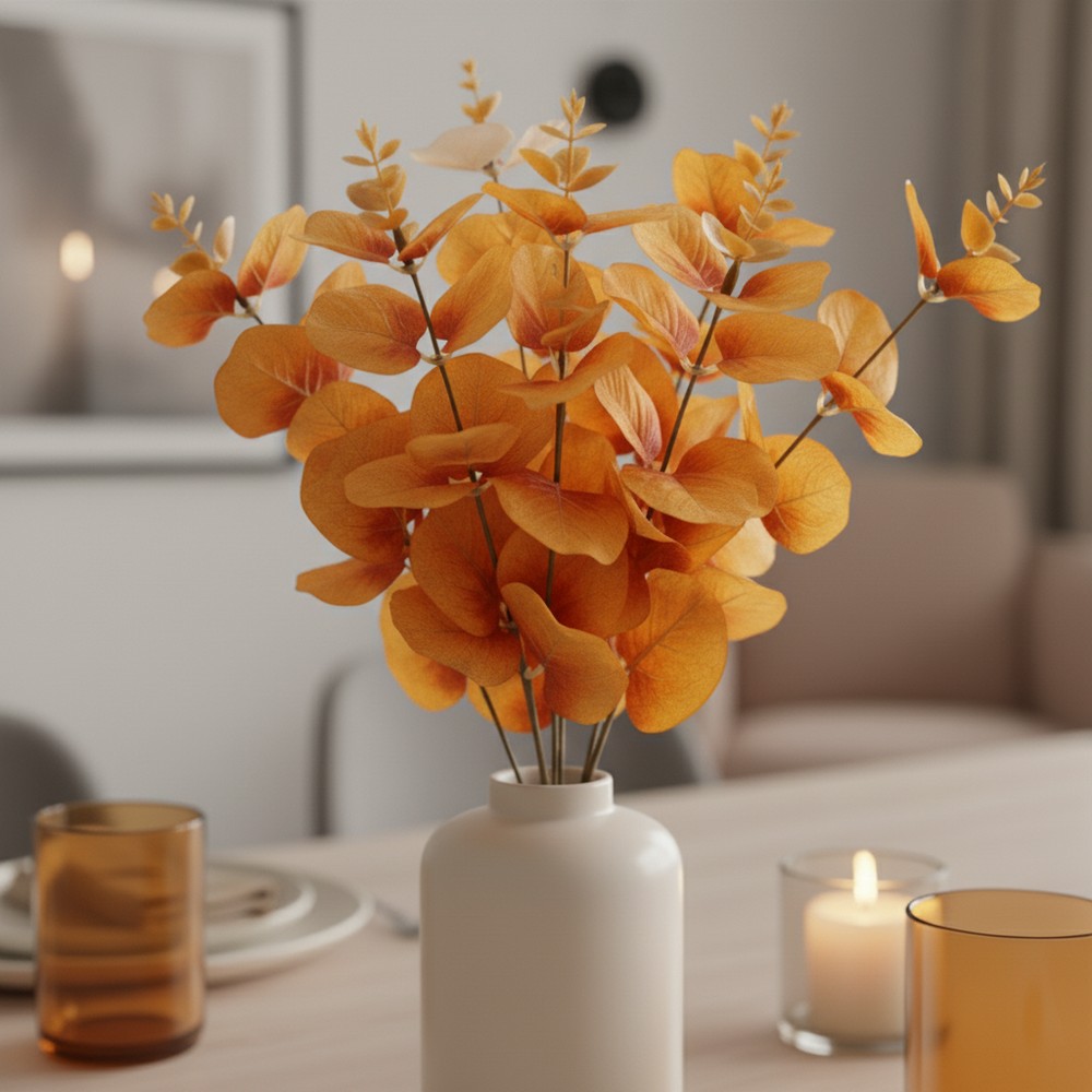 Eukalyptus Buket Gul - 1 stk (50 cm) | Natur tema Kunstige blomster - Temashop
