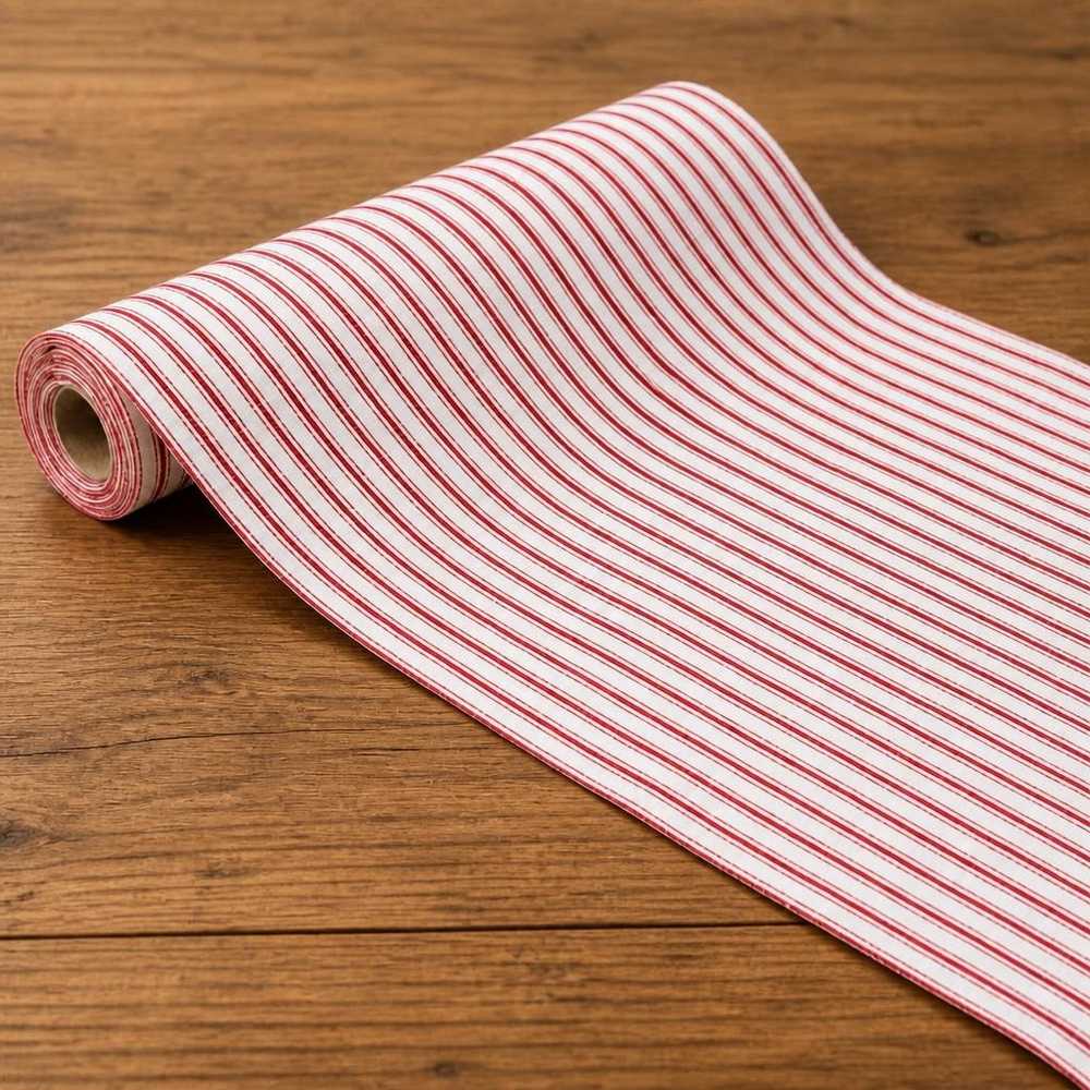 Stribet Bordløber Rød/Hvid - 1 stk (28 cm x 3 m) | Julefrokost Bordløber - Temashop