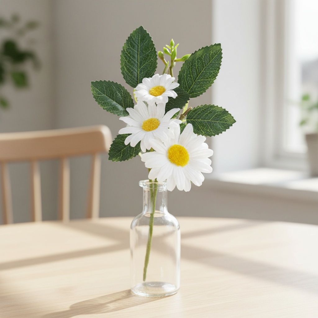 Marguerit Gren Med Blade - 1 stk (15 cm) | Blomst Kunstige blomster - Temashop