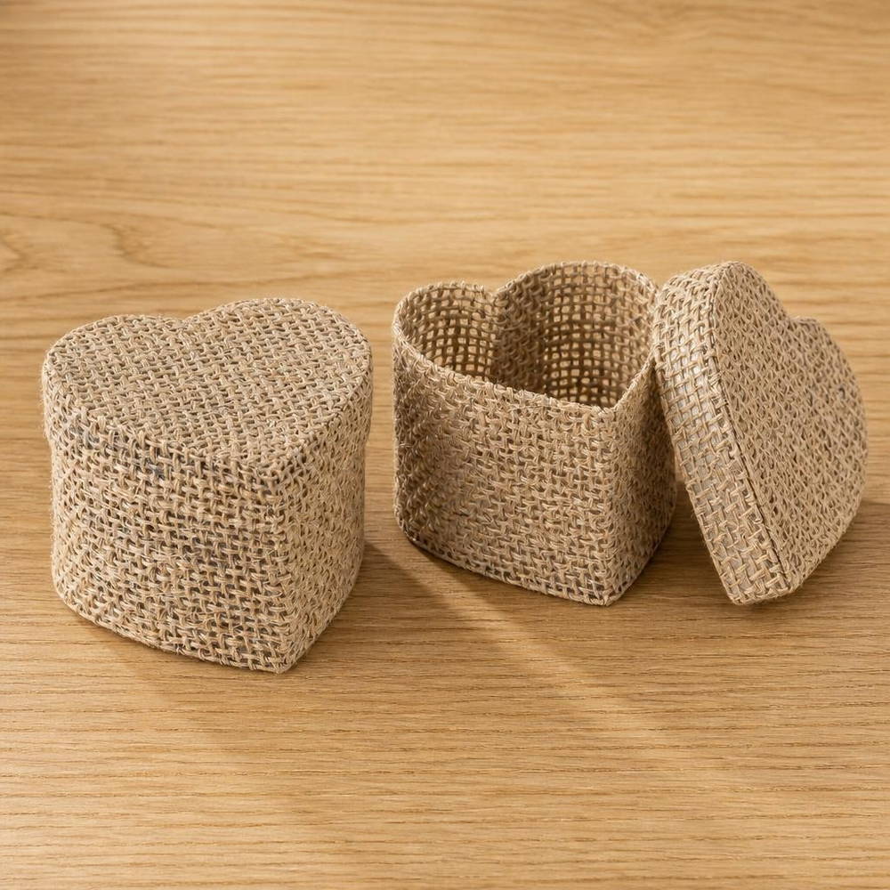 Jute Hjerteæsker - 2 stk (6 x 4,5 x 6 cm) | Kærlighed Æsker - Temashop