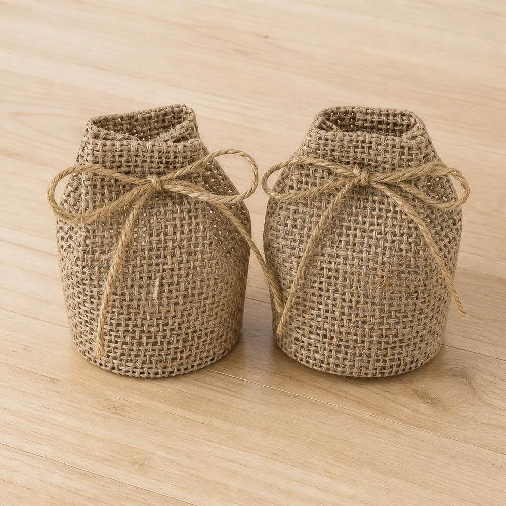 Jute Beholdere Med Snor - 2 stk (6 x 7 x 5 cm) - Temashop