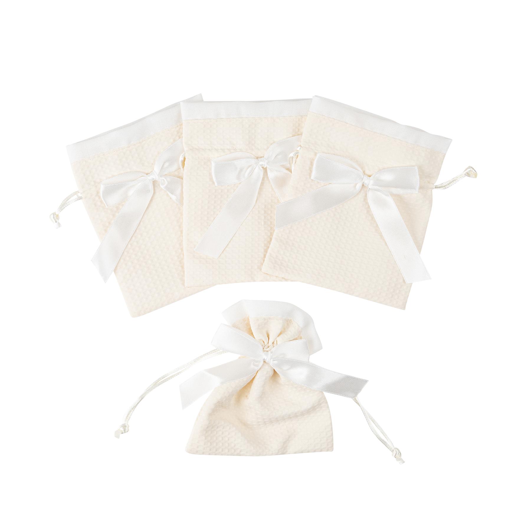 Stofposer Med Sløjfe Creme/Hvid - 4 stk (9,5 x 11,5 cm) | Hvidt tema Stofposer - Temashop