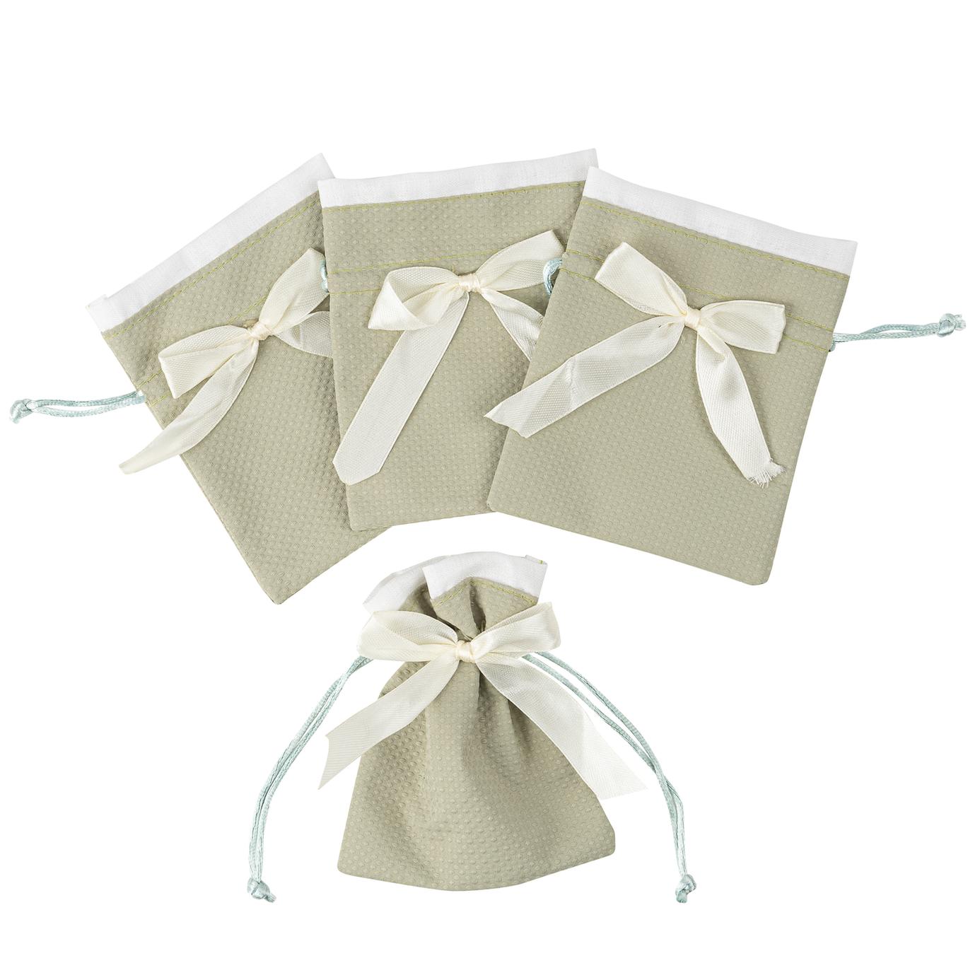 Stofposer Med Sløjfe Salviegrøn/Hvid - 4 stk (9,5 x 11,5 cm) | Grønt tema Stofposer - Temashop
