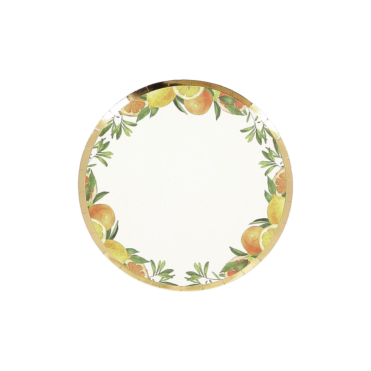 Citrus Paptallerkener Guld - 8 stk (Ø 18 cm) | Frugt Tallerkner - Temashop