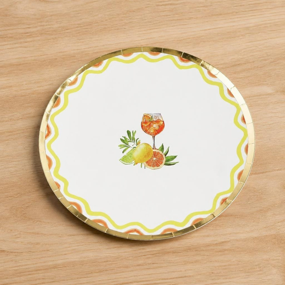 Citrus Paptallerkener Guldkant - 8 stk (Ø 23 cm) | Frugt Tallerkner - Temashop