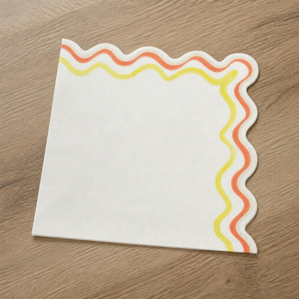 Bølgekant Servietter Creme/Orange/Gul - 16 stk (33 x 33 cm) | Orange tema Servietter - Temashop