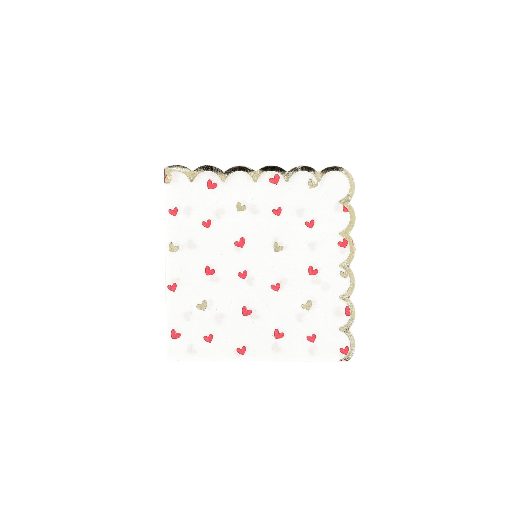Hjerter Servietter Hvid/Rød/Guld - 20 stk (24 x 24 cm) | Valentinsdag Servietter - Temashop