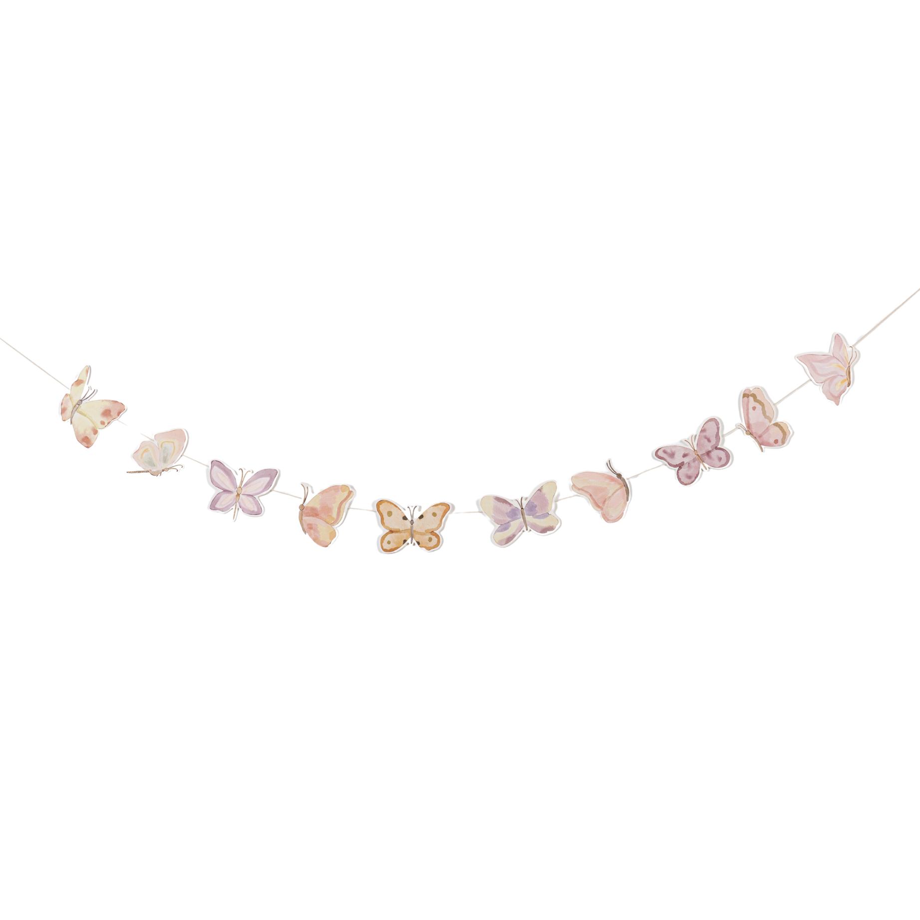 Sommerfugle Guirlande Pastel - 1 stk (10 cm x 1,5 m) | Sommerfugl Guirlander - Temashop