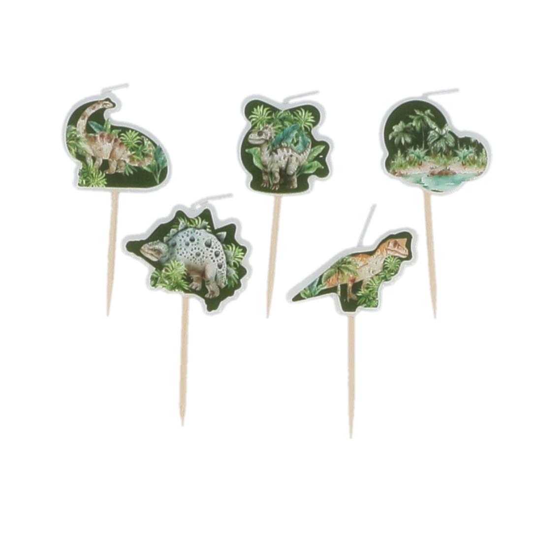Dinosaur Kagelys Grøn - 5 stk (4 cm) | Dinosaurus Kagelys - Temashop